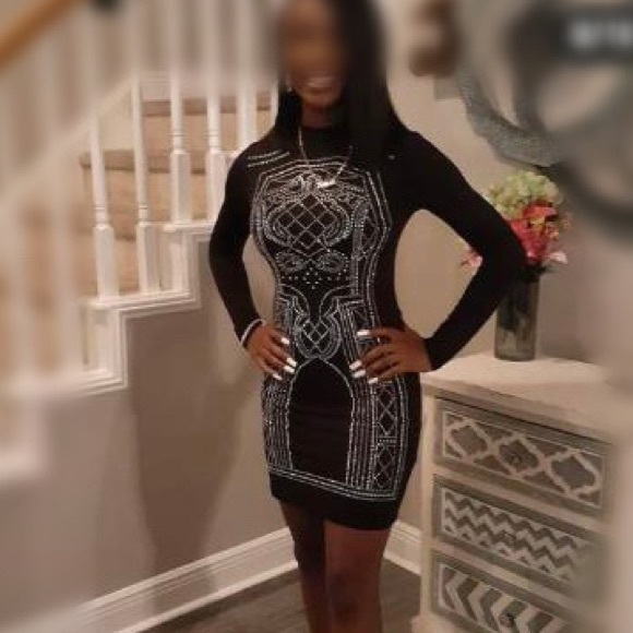 Say What? Dresses & Skirts - BLACK BEADED RHINESTONE BODY CON DRESS!!!🖤🤍🖤